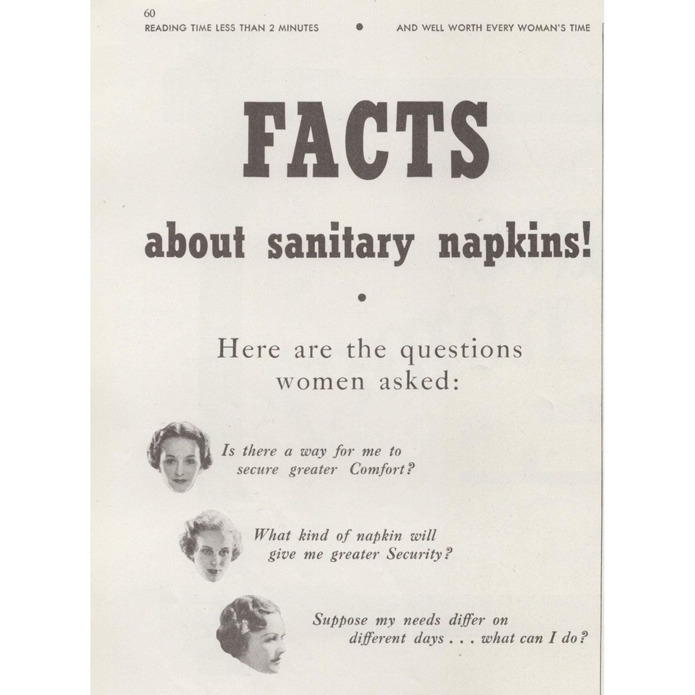 Vintage 1938 Kotex Sanitary Napkins Print Ad Women's History Feminine Hygiene